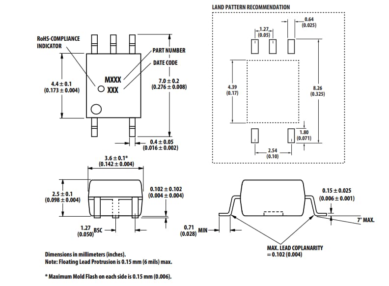 Mechanical Drawing - Broadcom ACPL-M62L Ultra Low Power 10MBd Optocouplers